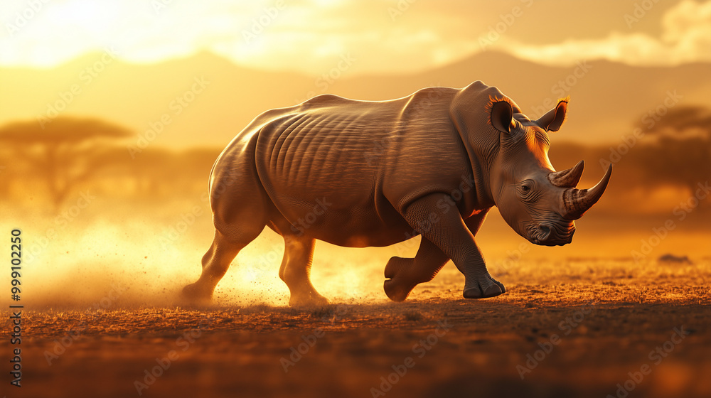 Fototapeta premium Illustration of rhino on grassland.
