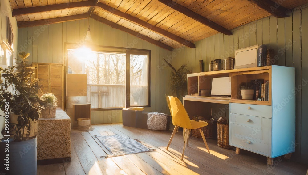 Cozy tiny house interior with built-in storage and minimalist decor Cozy tiny house interior with built-in storage and minimalist decor