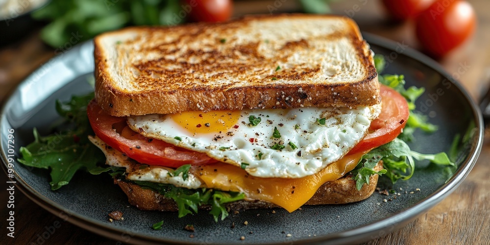 Savory Bacon and Egg Breakfast Sandwich with Veggies and Cheese Savory Bacon and Egg Breakfast Sandwich with Veggies and Cheese