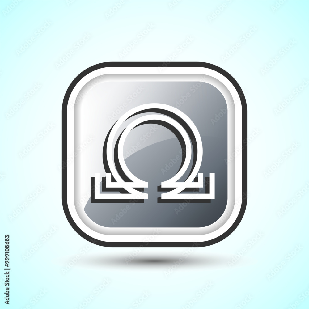 Omega Icon Design Illustration, Omega Letter Icon For Apps and Websites, Gray Color Square Button Design Omega Icon Design Illustration, Omega Letter Icon For Apps and Websites, Gray Color Square Button Design