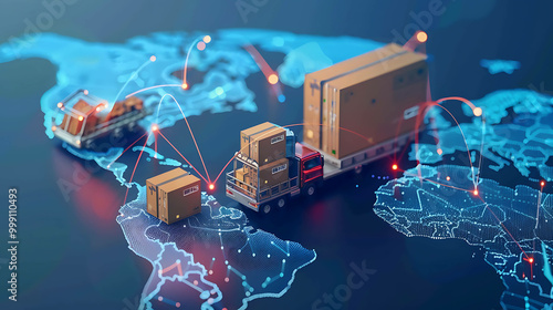 Global Shipping Concept with a Truck Delivering Worldwide



