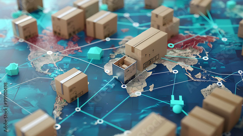 Global Shipping Concept with a Truck Delivering Worldwide



