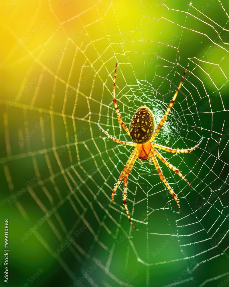 Spider on Web with Green Background for Design Concepts Spider on Web with Green Background for Design Concepts