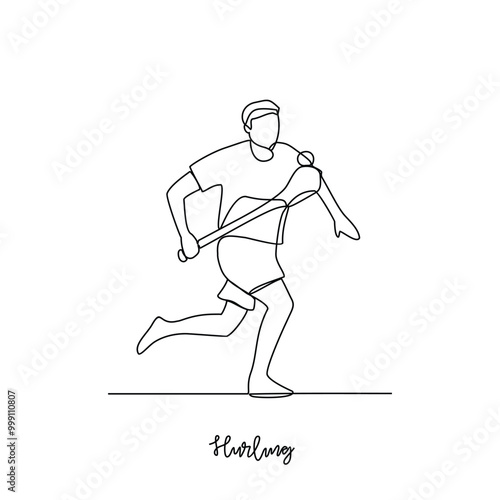One continuous line drawing of Hurling sports vector illustration. Traditional sports design in simple linear continuous style vector concept. Sports theme design for your asset design illustration.