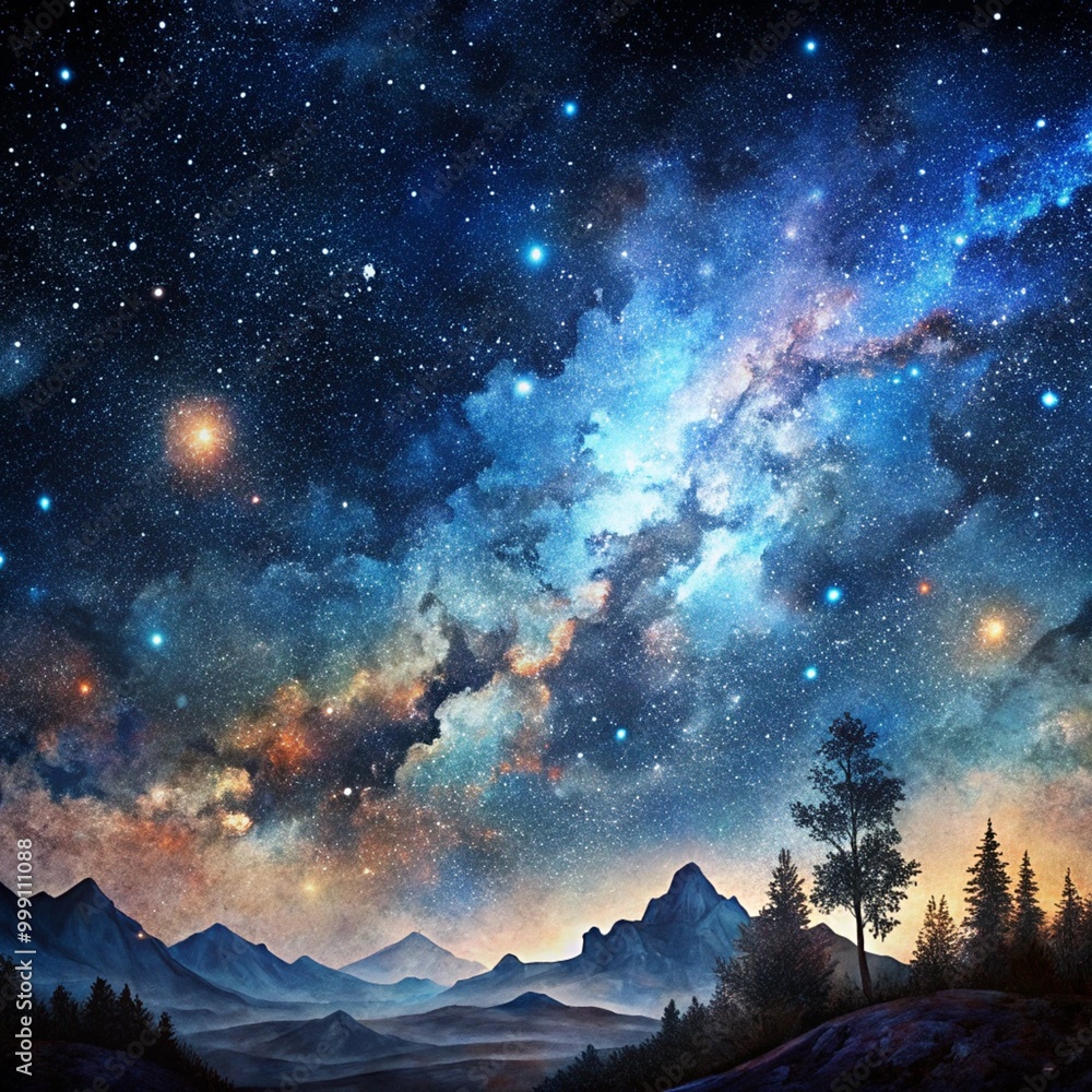 Naklejka premium Night sky with stars in the galaxy