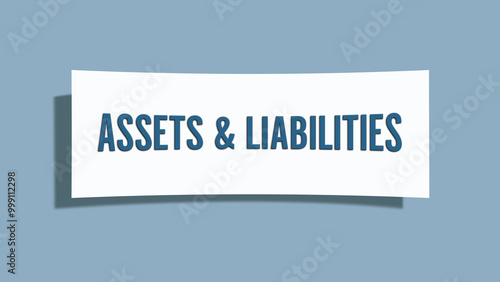 Assets and Liabilities. A card isolated on blue background.