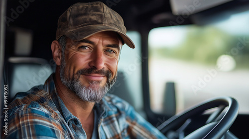 Portrait of a Truck Driver in His Truck