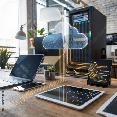 Tecnología en la nube en oficina moderna