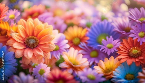 Vibrant floral pattern background with depth of field for a lively and colorful aesthetic