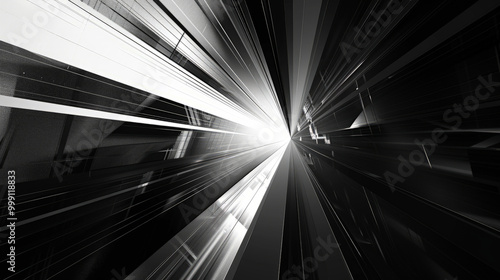 Monochrome abstract vanishing point, geometric shapes, and lines. Futuristic business concept