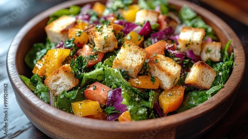 Vibrant Fresh Vegetable Salad with Crispy Croutons