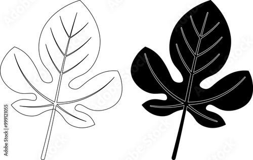 outline silhouette Fig leaf icon set