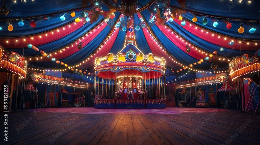 Fototapeta premium Captivating Nighttime Circus Tent Drenched in Colorful Lights