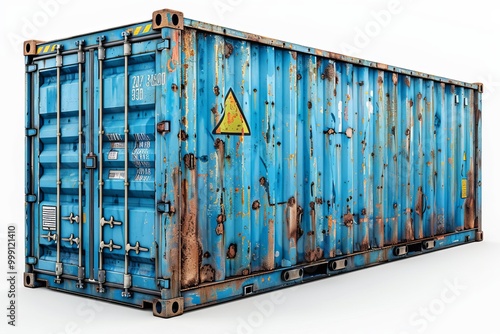 Realistic metal cargo tare  isolated blue container for sea transportation and logistics in 3d