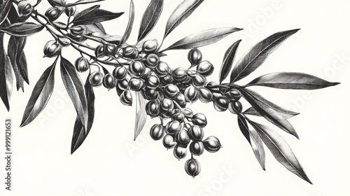 Botany plants antique engraving illustration: Hippophae rhamnoides (sea buckthorn)
 photo