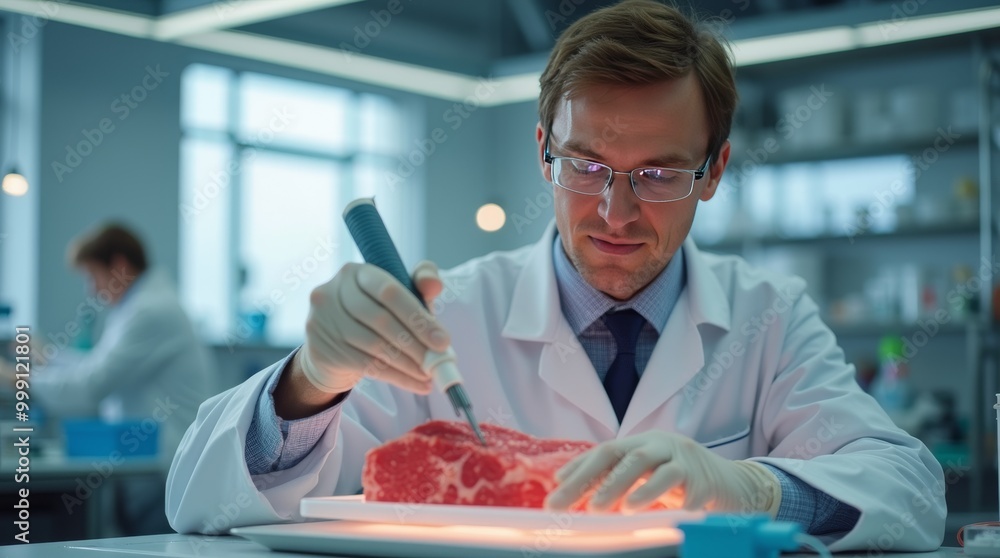 Scientist working on cultured meat in a laboratory Scientist working on cultured meat in a laboratory