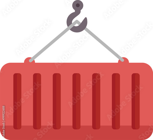 Simple flat style illustration of a crane hook lifting a red intermodal container