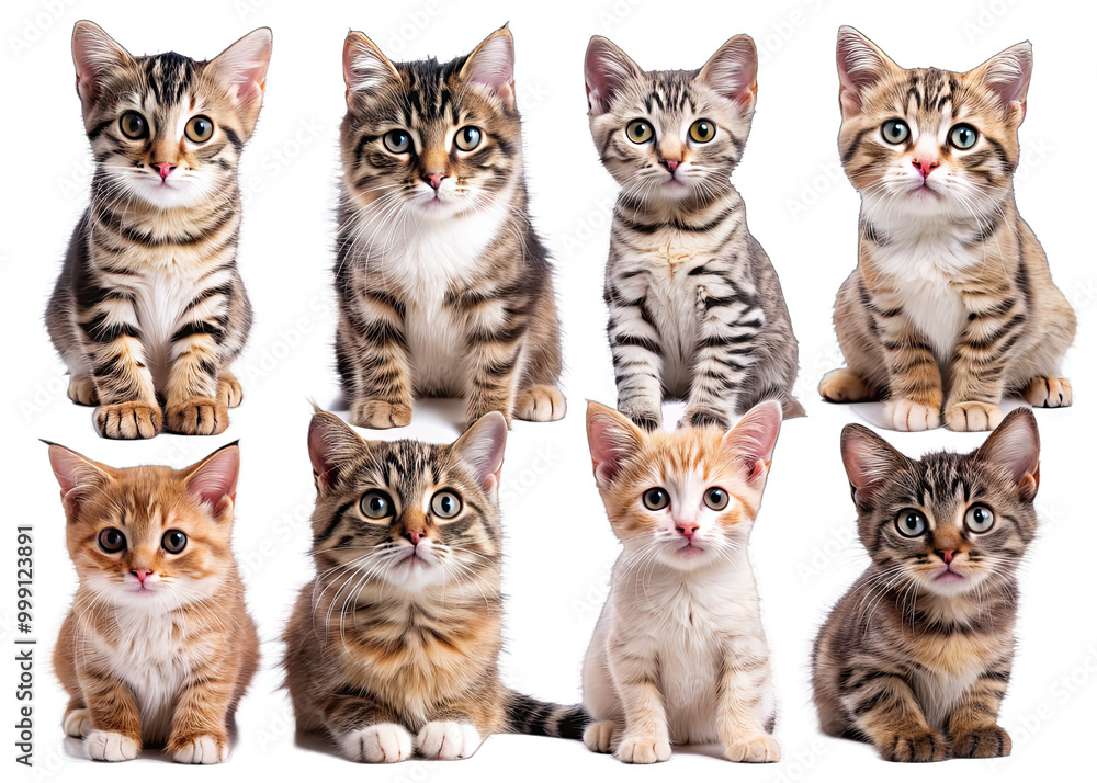 Eight adorable kittens sit in a row against a black backdrop, facing the camera with wide eyes. Each one is a unique color and pattern, creating a diverse and charming group Eight adorable kittens sit in a row against a black backdrop, facing the camera with wide eyes. Each one is a unique color and pattern, creating a diverse and charming group