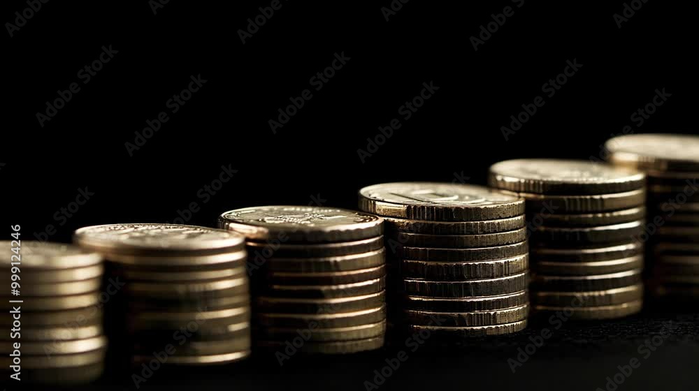 A Financial Graphics with Stacks of Coins in Golden color. Business and Economics concept, black background video footage. A Financial Graphics with Stacks of Coins in Golden color. Business and Economics concept, black background video footage.