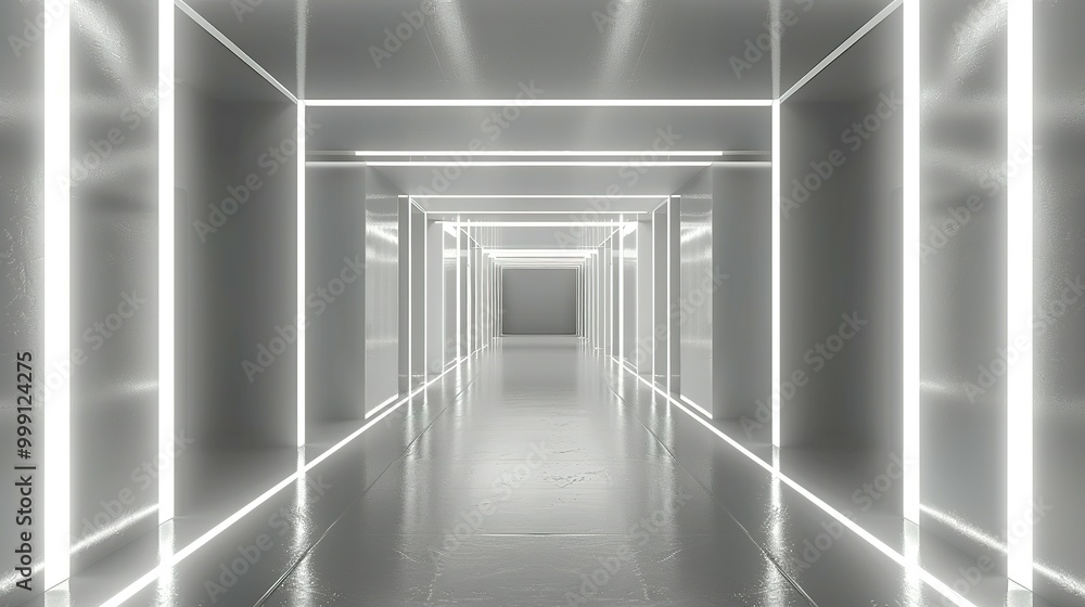 Obraz premium A Modern, White, Minimalist Corridor Illuminated by Neon Lights