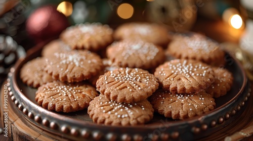 Close-up of Snowflake Shaped Christmas Cookies photo