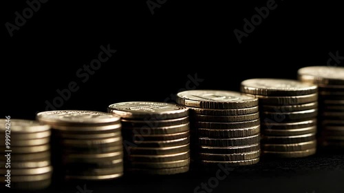 Wallpaper Mural A Financial Graphics with Stacks of Coins in Golden color. Business and Economics concept, black background video footage. Torontodigital.ca