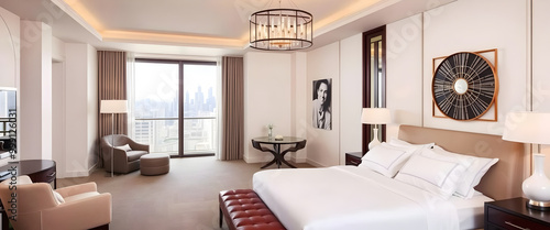 Modern Bedroom with City View and Large Windows
