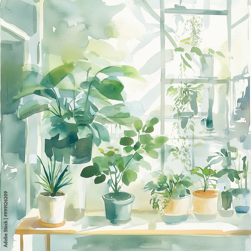 Potted beautiful plants on a sunny windowsill. Potted beautiful plants on a sunny windowsill.