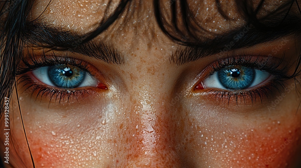 Intense Blue Eyes: A Close-Up Portrait of a Woman Intense Blue Eyes: A Close-Up Portrait of a Woman