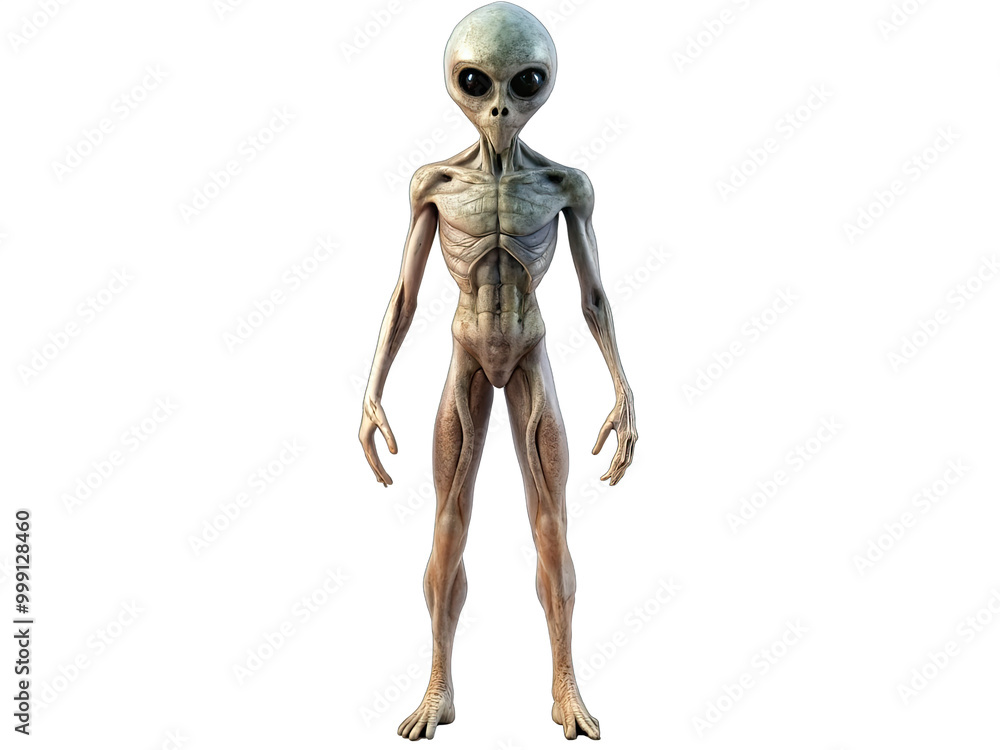 A digital illustration of a grey alien standing against a white background. The alien is depicted with a thin build, large eyes, and smooth, grey skin A digital illustration of a grey alien standing against a white background. The alien is depicted with a thin build, large eyes, and smooth, grey skin