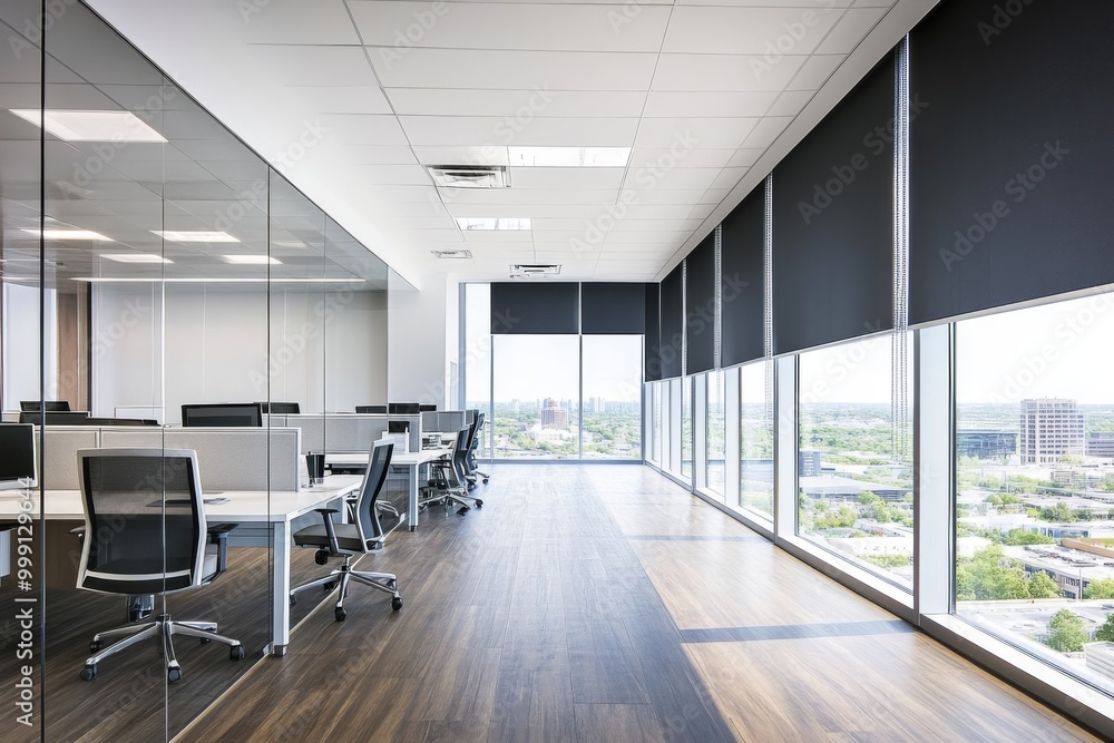 Modern office interior with city view and natural light. Modern office interior with city view and natural light.