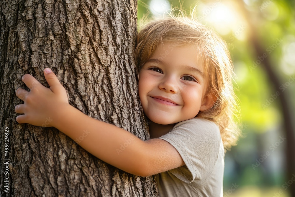 Little girl hugging a tree. Perfect for environmental, nature, or childhood themes. Little girl hugging a tree. Perfect for environmental, nature, or childhood themes.