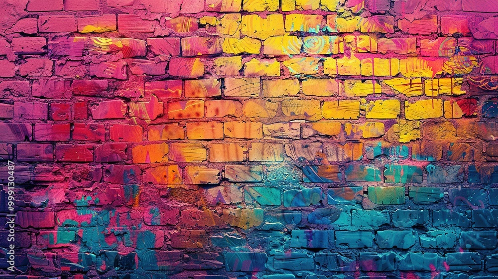 Abstract Colorful Brick Wall with Splashes of Paint Abstract Colorful Brick Wall with Splashes of Paint