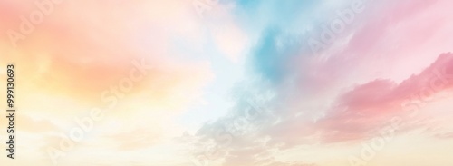 Pastel-colored clouds in a dreamy sky create an ethereal atmosphere, featuring a gradient of soft pinks, blues, oranges, and yellows reminiscent of a sunset or sunrise, perfect for various themes like