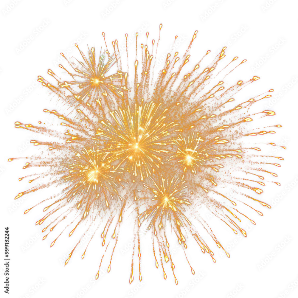 Fototapeta premium PNG Golden fireworks against black sky