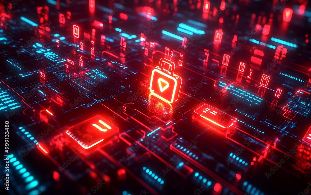 Glowing Network of Encrypted Data with Cyber Threats Attempting Breach Held Back by Locks and Firewalls Glowing Network of Encrypted Data with Cyber Threats Attempting Breach Held Back by Locks and Firewalls