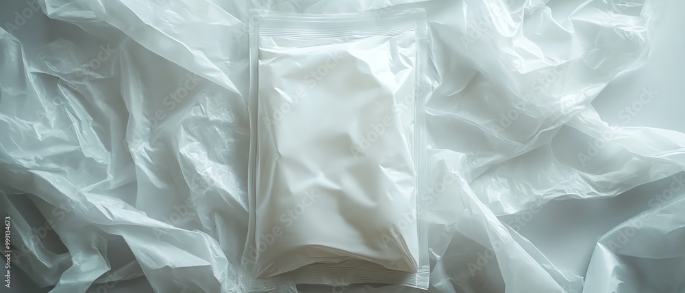Fototapeta premium A white plastic bag with a white label