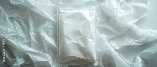 A white plastic bag with a white label photo