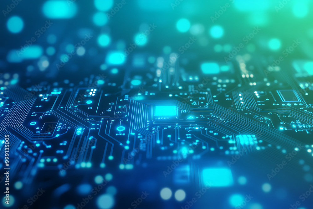 Obraz premium Abstract representation of a circuit board with glowing elements, symbolizing technology.