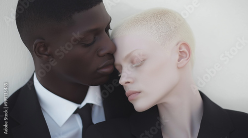 Beautiful couple love valentine's day a black man and an albino woman concept of love regardless of race photo