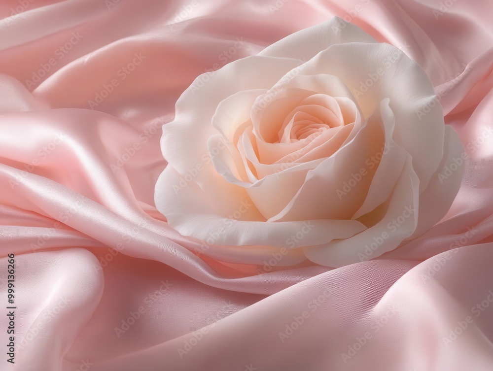 ethereal still life featuring a delicate rose atop billowing pink silk soft folds of fabric create a dreamy romantic backdrop for the blooming flower ethereal still life featuring a delicate rose atop billowing pink silk soft folds of fabric create a dreamy romantic backdrop for the blooming flower