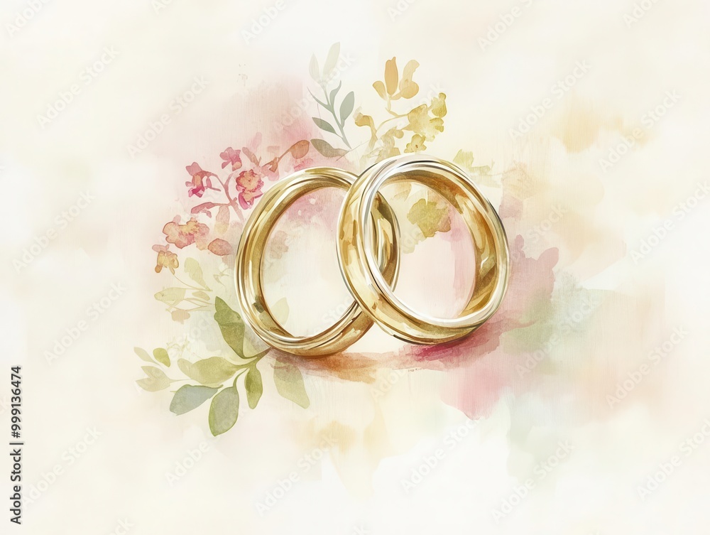 ethereal watercolor illustration of intertwined wedding rings soft pastel hues blend with delicate floral elements romantic atmosphere created through subtle washes and gentle brushstrokes ethereal watercolor illustration of intertwined wedding rings soft pastel hues blend with delicate floral elements romantic atmosphere created through subtle washes and gentle brushstrokes