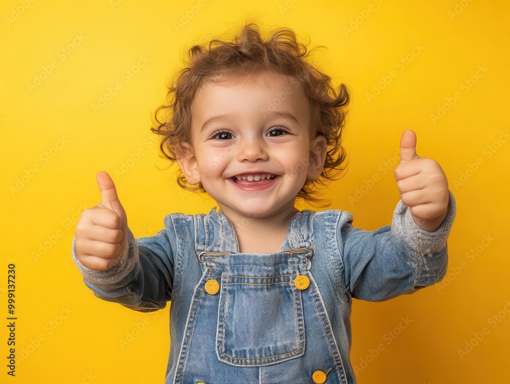 exuberant toddler giving enthusiastic thumbs up against vibrant yellow backdrop infectious smile and playful energy capture pure childhood joy exuberant toddler giving enthusiastic thumbs up against vibrant yellow backdrop infectious smile and playful energy capture pure childhood joy