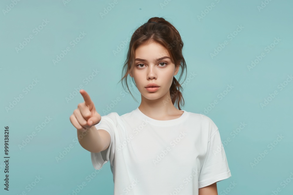 Female Model Pointing Straight Ahead Female Model Pointing Straight Ahead