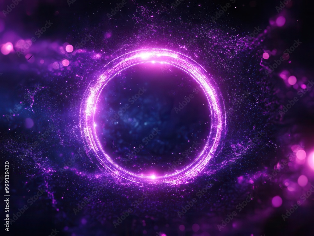 futuristic quantum portal glowing neon purple ring defocused light flares dark abstract background scifi energy field holographic circular frame futuristic quantum portal glowing neon purple ring defocused light flares dark abstract background scifi energy field holographic circular frame