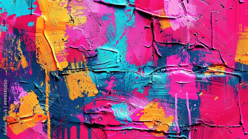 Fototapeta premium Abstract Painting with Pink, Blue, and Orange Paint