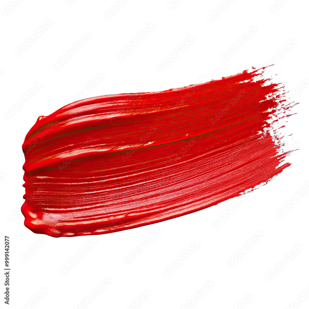 A single stroke of red paint, applied with a brush, is isolated against a transparent background. The paint is thick and textured, with visible brushstrokes A single stroke of red paint, applied with a brush, is isolated against a transparent background. The paint is thick and textured, with visible brushstrokes