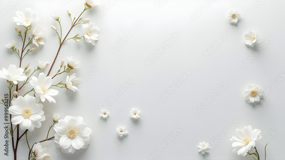 White Flowers Arranged on White Background White Flowers Arranged on White Background