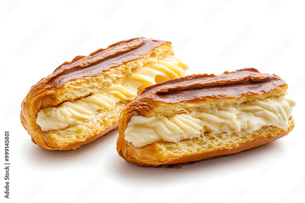 Two Eclairs with Vanilla Cream Filling and Chocolate Glaze Two Eclairs with Vanilla Cream Filling and Chocolate Glaze