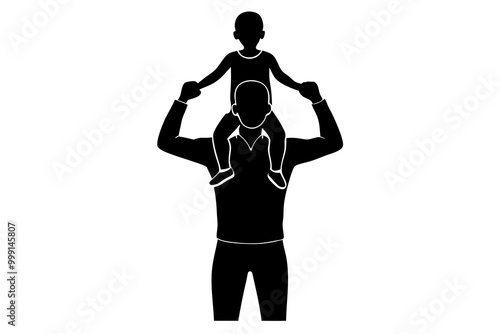  Child Sitting on Father's Shoulders Silhouette Vector Illustration